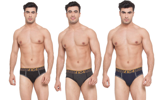 IC4 Men's Cotton Elastane Fashion Brief Combo Pack of 3