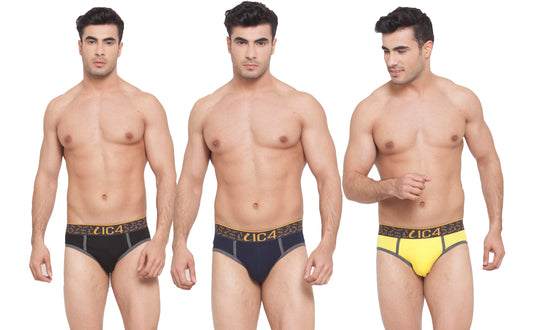 IC4 Men's Cotton Elastane Fashion Brief Combo Pack of 3