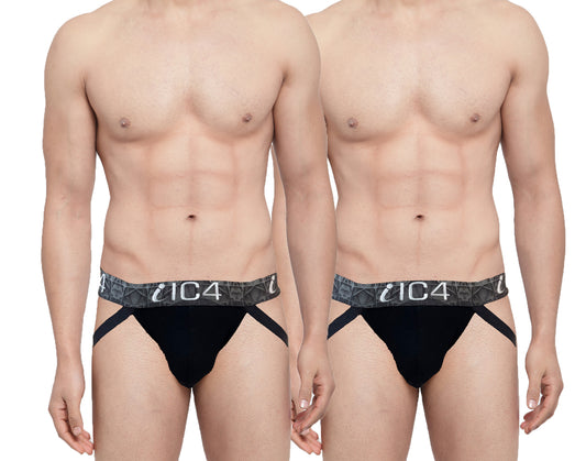 IC4 Men's Solid Black Jockstrap Combo Pack of 2
