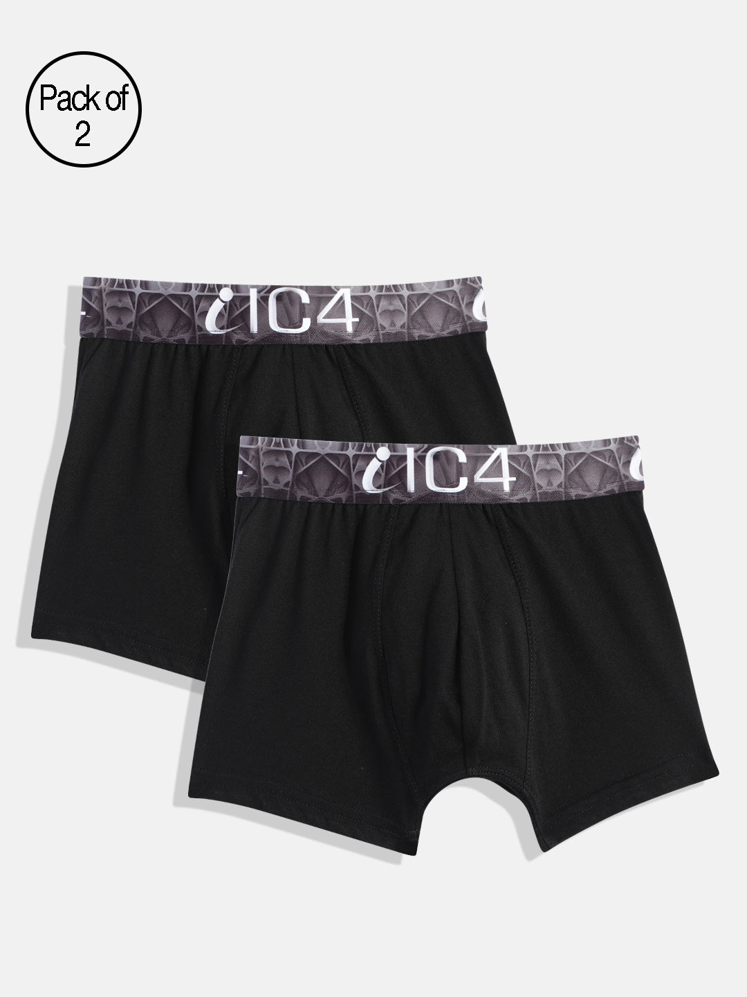 IC4 Boy's Cotton Elastane Fashion Trunk Combo Pack of 2, Black Color