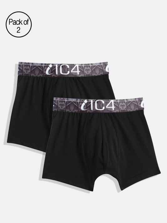 IC4 Boy's Cotton Elastane Fashion Trunk Combo Pack of 2, Black Color