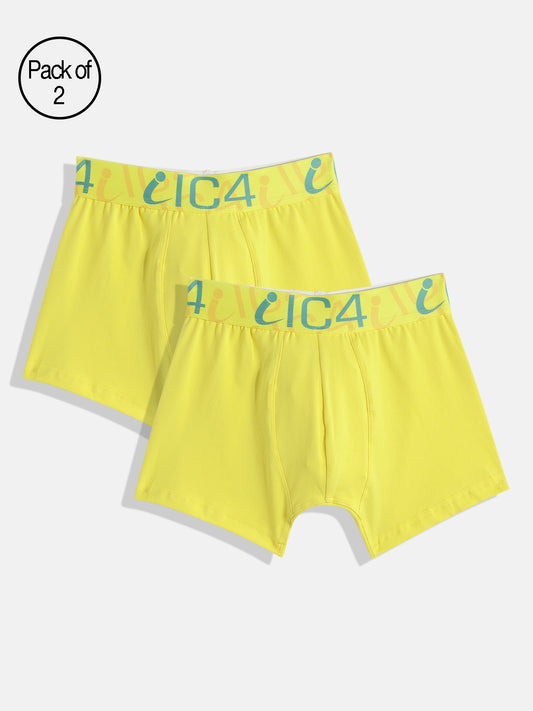 IC4 Boy's Cotton Elastane Fashion Trunk Combo Pack of 2, Yellow Color