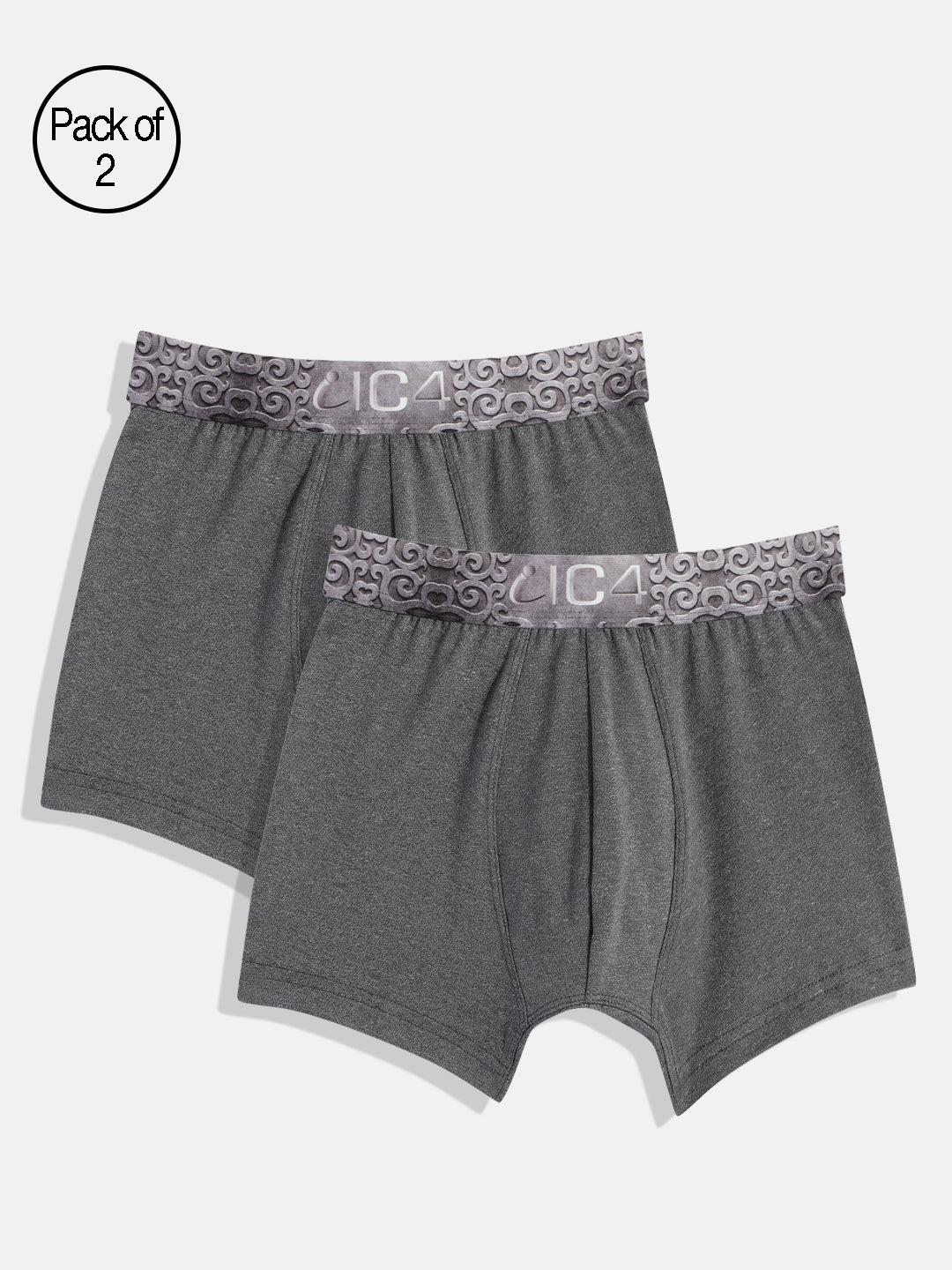 IC4 Boy's Cotton Elastane Fashion Trunk Combo Pack of 2, Charcoal Color