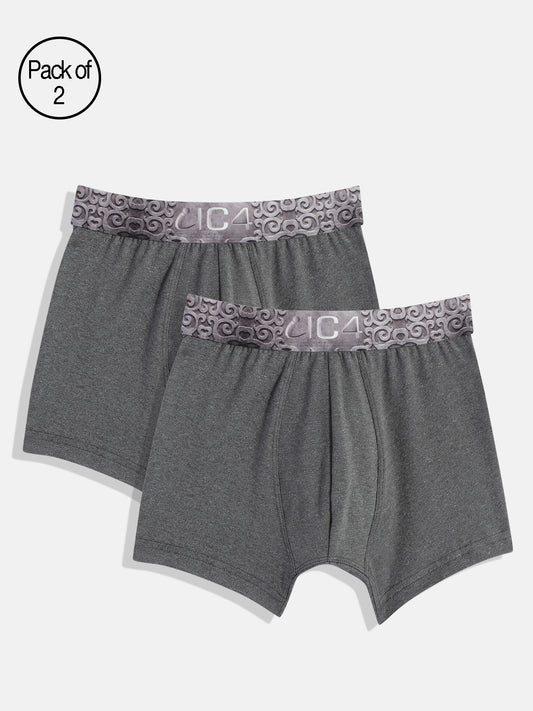 IC4 Boy's Cotton Elastane Fashion Trunk Combo Pack of 2, Charcoal Color