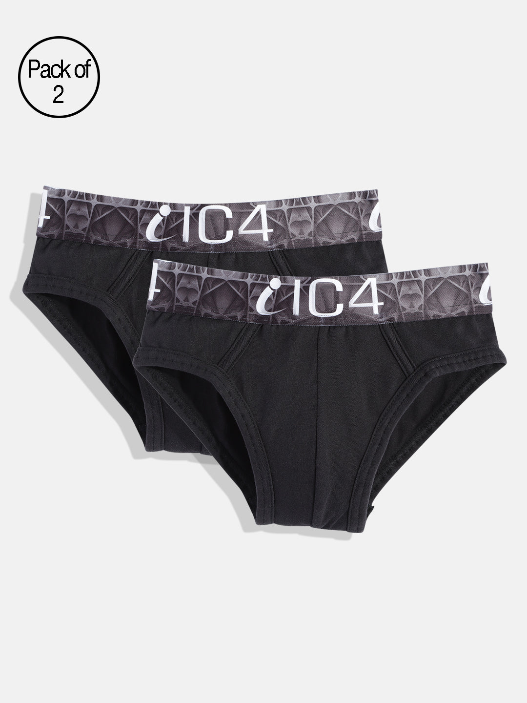 IC4 Boy's Cotton Elastane Fashion Brief Combo Pack of 2 Black