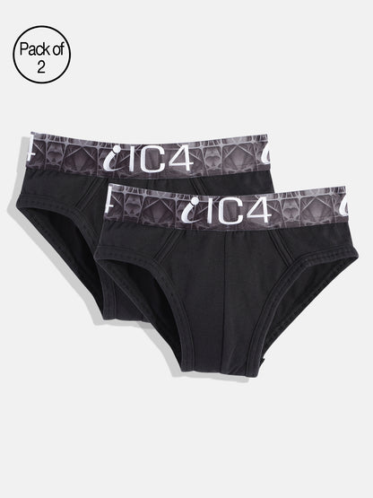 IC4 Boy's Cotton Elastane Fashion Brief Combo Pack of 2 Black