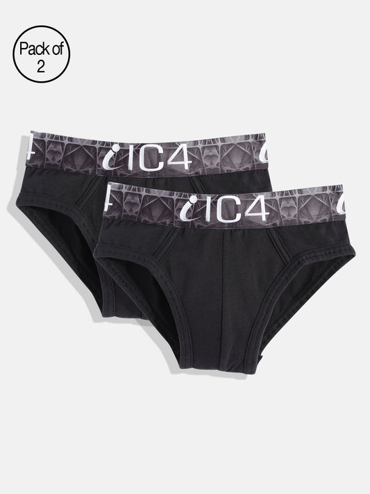 IC4 Boy's Cotton Elastane Fashion Brief Combo Pack of 2 Black