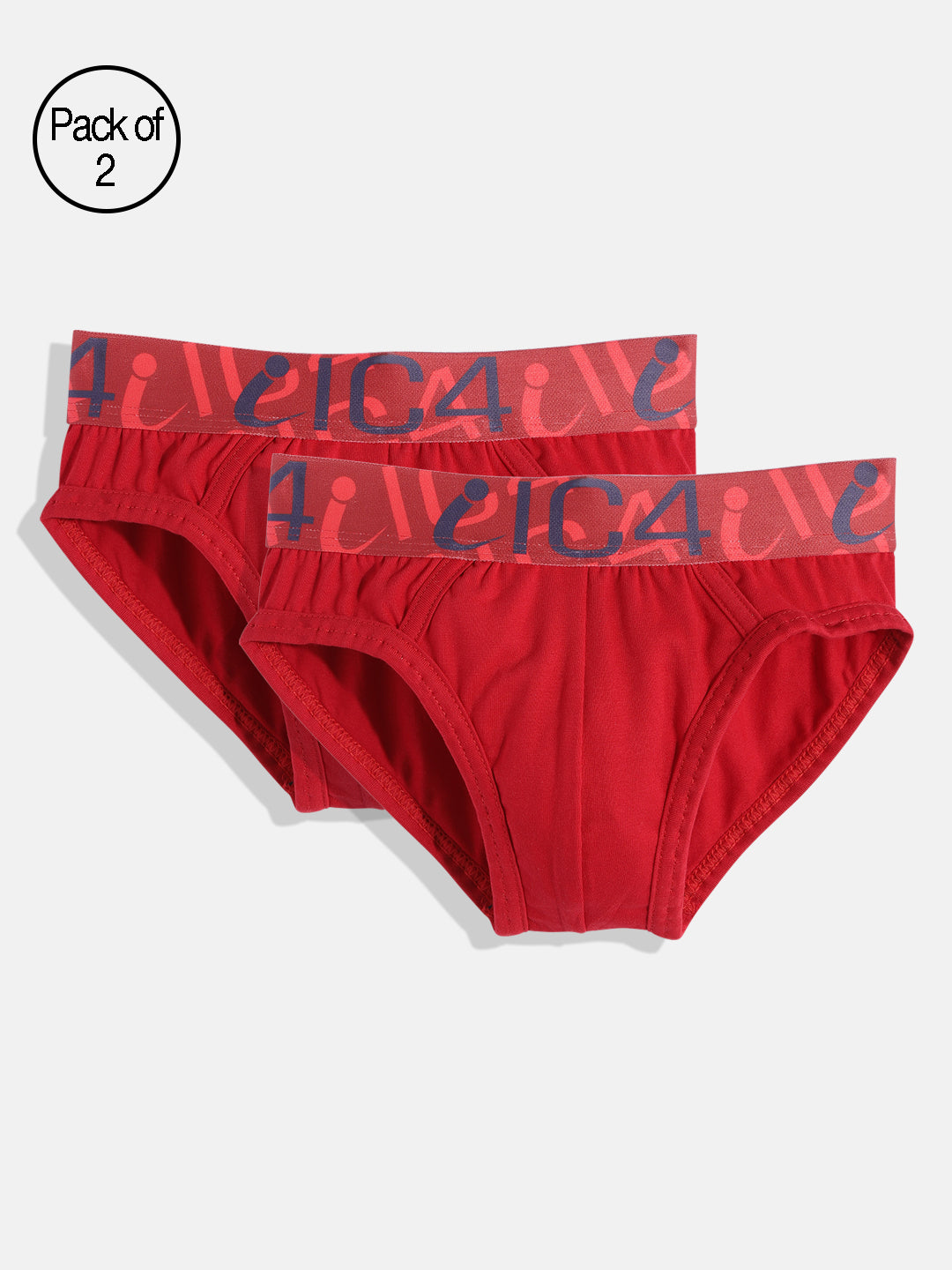IC4 Boy's Cotton Elastane Fashion Brief Combo Pack of 2 Red