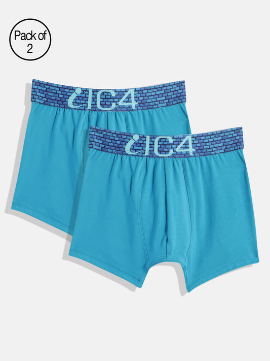 IC4 Boy's Cotton Elastane Fashion Trunk Combo Pack of 2, Teal Color