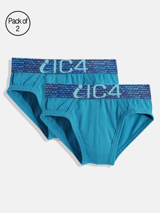 IC4 Boy's Cotton Elastane Fashion Brief Combo Pack of 2 Teal