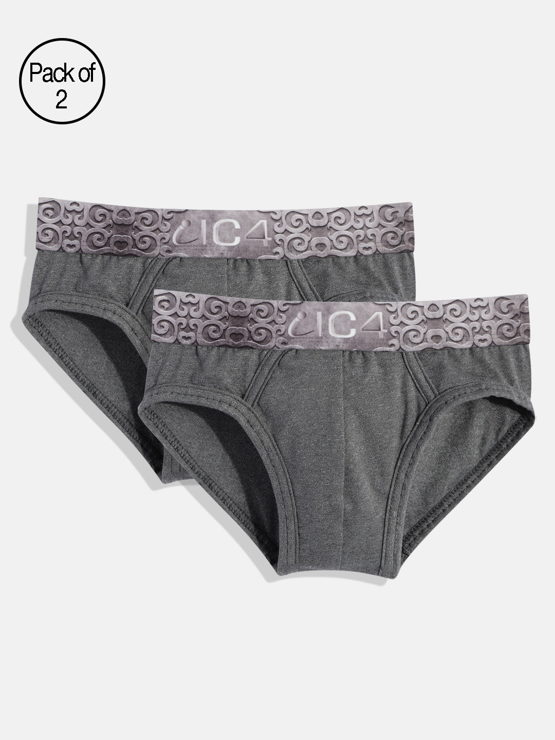 IC4 Boy's Cotton Elastane Fashion Brief Combo Pack of 2 Charcoal