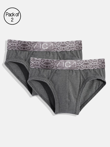 IC4 Boy's Cotton Elastane Fashion Brief Combo Pack of 2 Charcoal