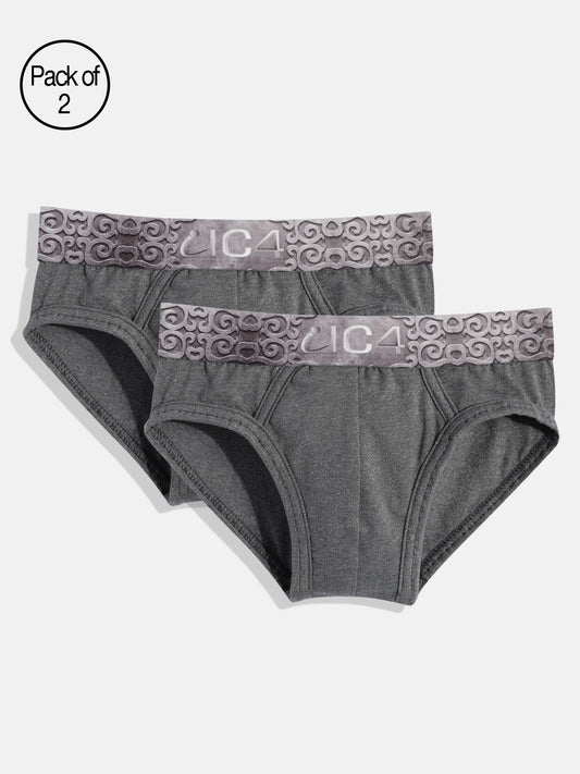 IC4 Boy's Cotton Elastane Fashion Brief Combo Pack of 2 Charcoal