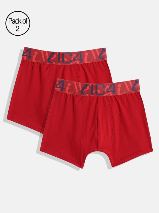 IC4 Boy's Cotton Elastane Fashion Trunk Combo Pack of 2, Red Color