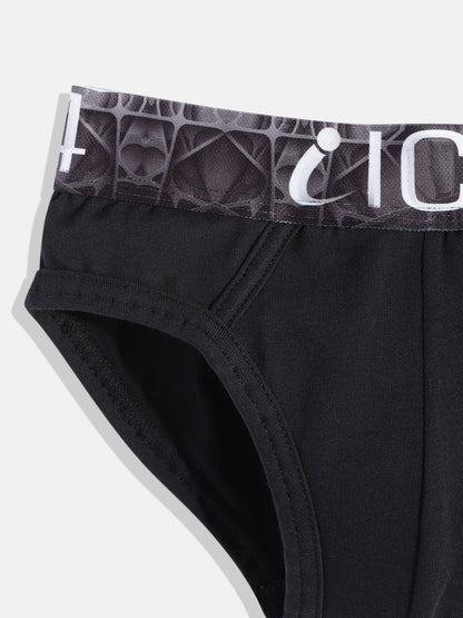 IC4 Boy's Cotton Elastane Fashion Brief Combo Pack of 2 Black
