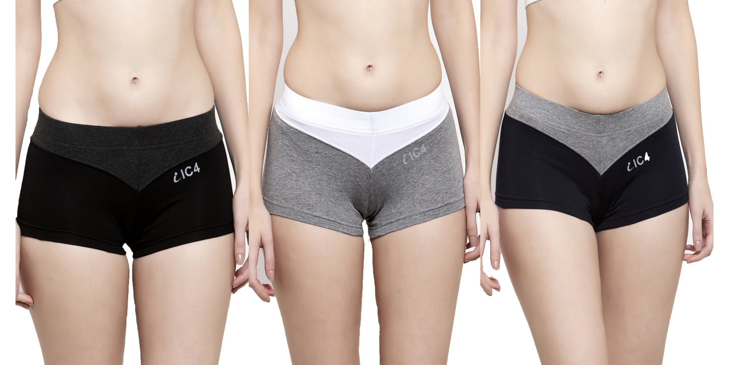 IC4 Women's Cotton Elastane Boyshorts Combo Pack of 3
