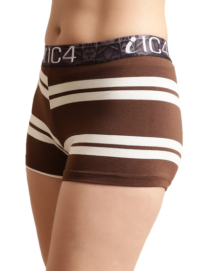 IC4 Women's Modal Elastane stripe Fashion Boyshorts, Brown