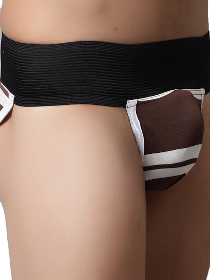 IC4 Men's Modal Elastane stripe Gym Supporter Combo Pack of 2 - Brown
