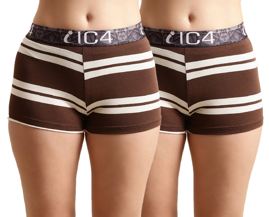 IC4 Women's Modal Elastane Stripe Fashion Boyshorts Combo Pack of 2, Brown