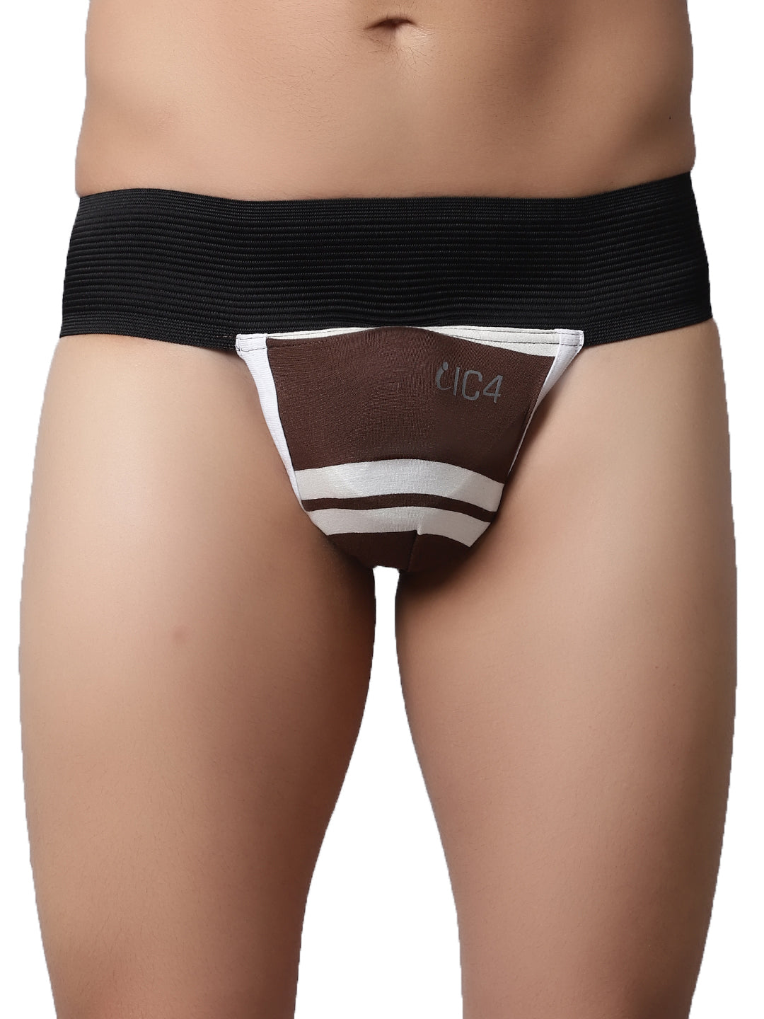 IC4 Men's stripe Gym Supporter Combo Pack of 2 - Brown