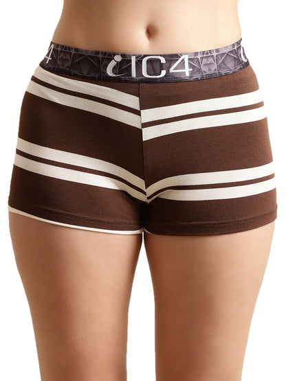IC4 Women's Modal Elastane stripe Fashion Boyshorts, Brown