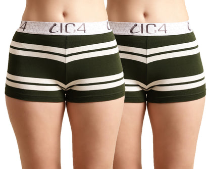 IC4 Women's Modal Elastane stripe Fashion Boyshorts Combo Pack of 2, Green