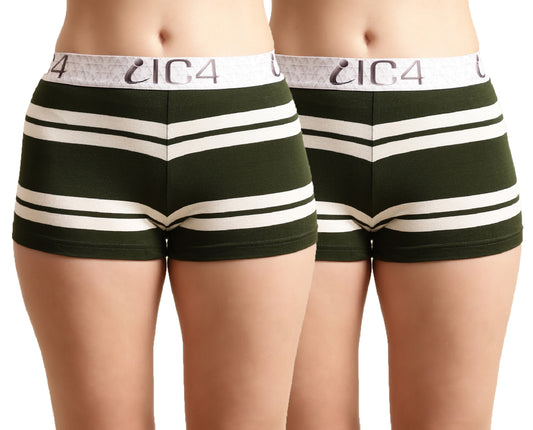 IC4 Women's Modal Elastane stripe Fashion Boyshorts Combo Pack of 2, Green