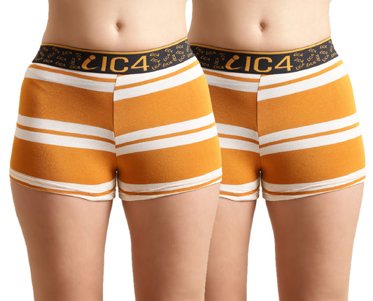 IC4 Women's Modal Elastane stripe Fashion Boyshorts Combo Pack of 2, Yellow
