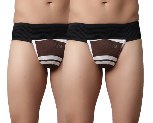 IC4 Men's Modal Elastane stripe Gym Supporter Combo Pack of 2 - Brown