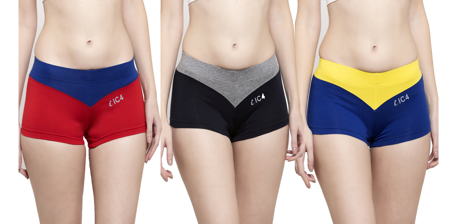 IC4 Women's Cotton Elastane Boyshorts Combo Pack of 3