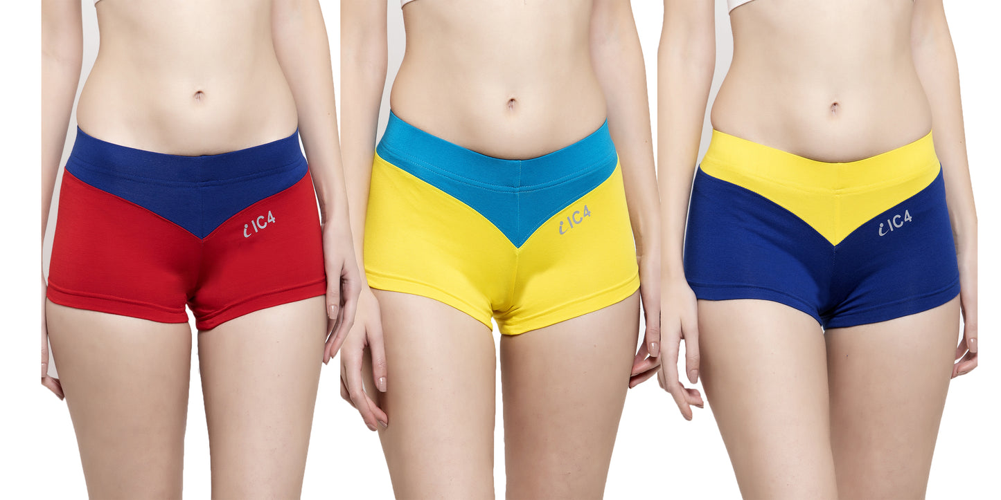 IC4 Women's Cotton Elastane Boyshorts Combo Pack of 3
