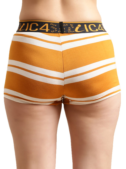 IC4 Women's Modal Elastane Stripe Fashion Boyshorts, Yellow