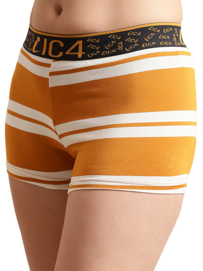 IC4 Women's Modal Elastane Stripe Fashion Boyshorts, Yellow
