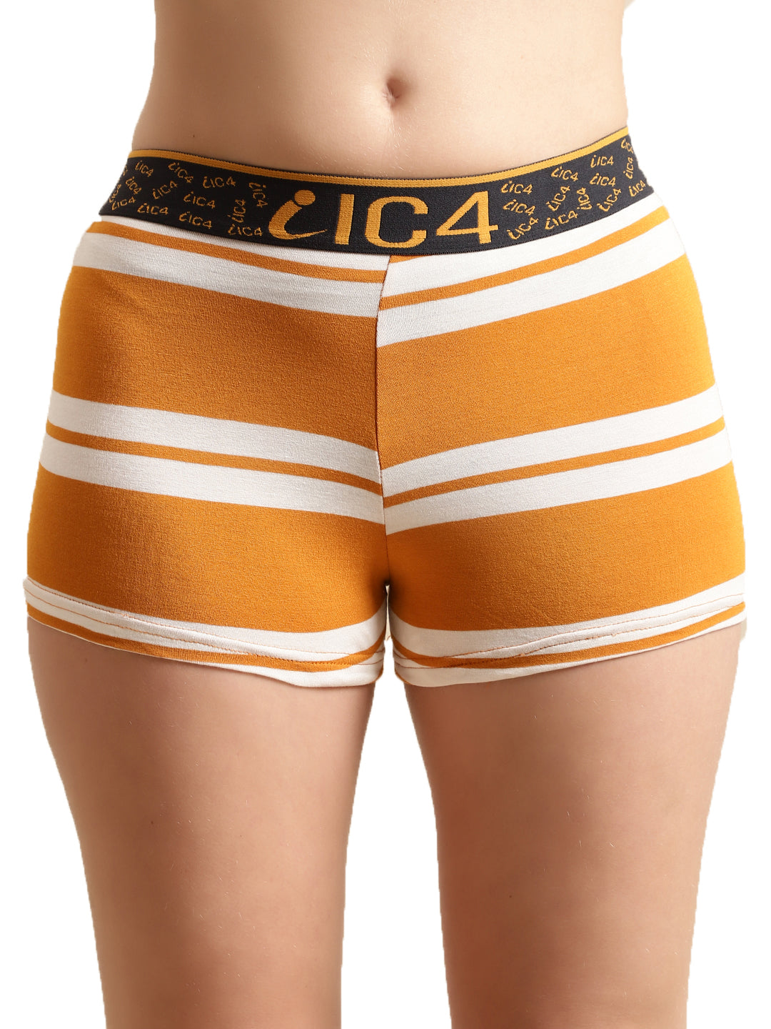 IC4 Women's Modal Elastane Stripe Fashion Boyshorts, Yellow