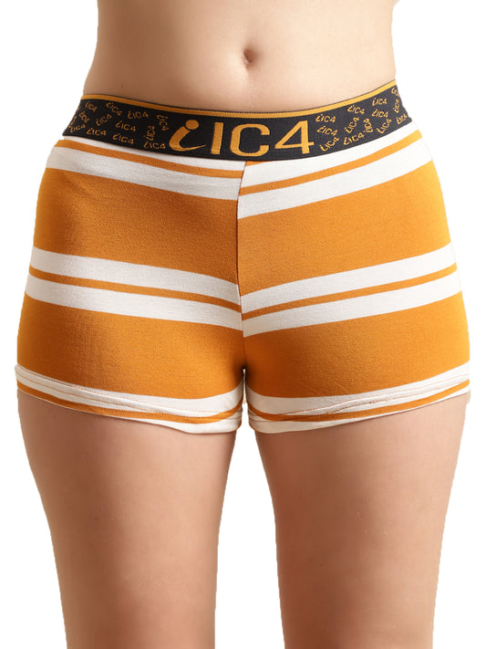 IC4 Women's Modal Elastane Stripe Fashion Boyshorts, Yellow