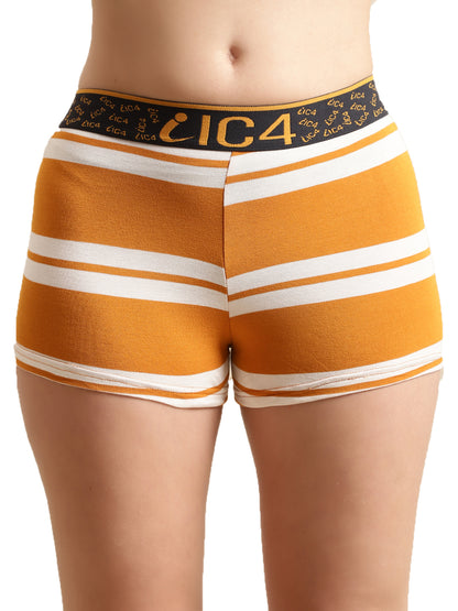 IC4 Women's Modal Elastane stripe Fashion Boyshorts Combo Pack of 2, Yellow